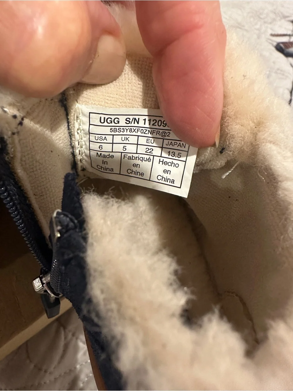 UGG Kids Navy Suede Shearling-Trim Booties